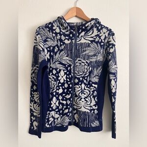 Kuhl womens long sleeve hooded floral sweater merino wool blend sz small hiking